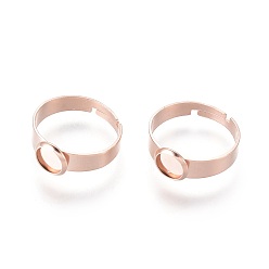 Розовое Золото Регулируемые элементы 201 из нержавеющей стали, латунная фурнитура платформы для кольца, плоско-круглые, розовое золото , Размер 7, 17~18 мм, лоток : 6 мм