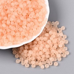 Saumon Clair Perles de rocaille en verre transparent dépoli fgb, rondelle, facette, trou rond, teint et cœur, saumon clair, 4~4.5x3~3.5mm, Trou: 1.4~1.5mm, environ 6430 pcs / livre