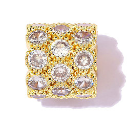 Настоящее золото 18K Бусины из прозрачного кубического циркония в форме цветка, латунь., колесо рондель, бусина с большим отверстием, ионное покрытие (ip), зеркальная полировка, реальный 18 k позолоченный, 10x9 мм, отверстие : 5.5 мм