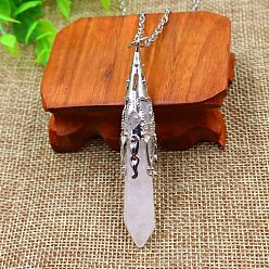 Rose Quartz Natural Rose Quartz Pendant Necklaces, Cone, 20.08~31.50 inch(51~80cm)