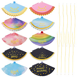 Mixed Color 10Pcs 10 Colors Paper Children Birthday Hat, Mixed Color, 190x306x14.5mm, 1pc/color