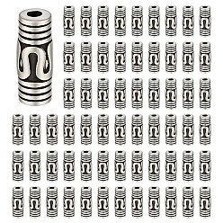 Античное Серебро 300шт. колонновидные тибетские серебряные трубчатые бусины, античное серебро, 8x3.5 мм, отверстие : 1 мм