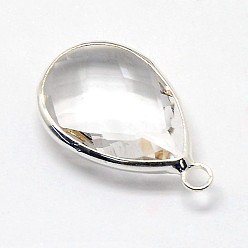 Mixed Color Silver Color Plated Brass Glass Teardrop Pendants, Mixed Color, 18x11x5mm, Hole: 2mm