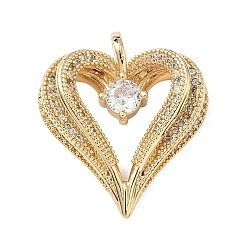 Прозрачный Латунные микро проложить кубического циркония подвески, сердце прелести, реальный 16 k позолоченный, прозрачные, 34x29x10 мм, отверстие : 5x5 мм