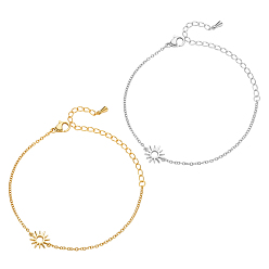 Золотой & Цвет Нержавеющей Стали 2 шт. 2 цвета браслеты на ногу из нержавеющей стали с цепочкой Sun Link, золотые и нержавеющая сталь цвет, 6.14 дюйм (15.6 см), 1 шт / цвет