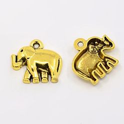 Античное Золото Сплавочные подвески тибетского стиля, слон, без кадмия, без никеля и без свинца, античное золото , 21x18x5 мм, отверстие : 2.5 мм