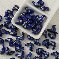 Морской Синий Фарфоровые бусы, птица, Marine Blue, 13x18 мм