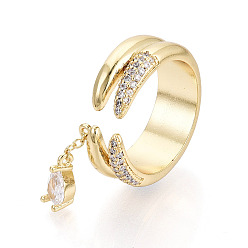 Настоящее золото 18K Браслет-манжета с открытыми кольцами, инкрустированный прозрачными кубическими циркониями из латуни., реальный 18 k позолоченный, 8 мм, размер США 7 1/4 (17.5 мм)