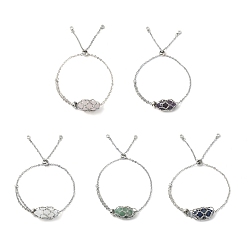 Смешанные камни Браслеты-слайдеры из натуральных смешанных драгоценных камней, с 304 цепочками для макраме из нержавеющей стали, 10-1/4 дюйм (26 см)