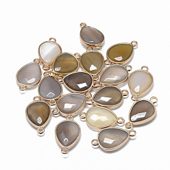 Natural Agate Natural Grey Agate Links connectors, with Golden Tone Brass Findings, Faceted, teardrop, 27x14~15x6~7mm, Hole: 2mm