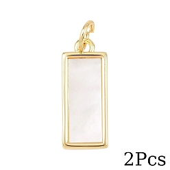 Настоящее золото 18K 2 шт. прямоугольные подвески из натуральной ракушки, с латунной, стойки покрытие, долговечный, без кадмия и без свинца, цвет морской раковины, реальный 18 k позолоченный, 17x7x2 мм, отверстие : 3.5 мм