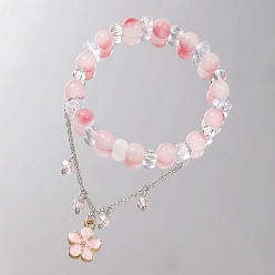 Pink Браслет из стеклянных круглых бусин с подвесками в виде бабочек, двойной браслет для женщин, розовые, 7-7/8 дюйм (20 см)