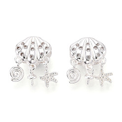 Посеребрённый Латунные микро проложить кубического циркония бусы, формы раковины, 925 серебро покрытием, 17x11.5x6 мм, отверстие : 1.5~1.6 мм