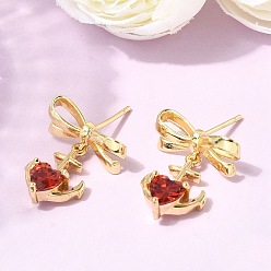 Сердце Латунные серьги-гвоздики с микропаве из кубического циркония, долговечный, стойки покрытие, без свинца и без кадмия, реальный 18 k позолоченный, сердце, 21x17.5 мм