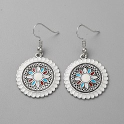 Белый Женские серьги-подвески из эмалевого сплава, цветок, белые, 47x26 мм