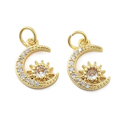 Луна Латунные микро проложить кубического циркония прелести, без свинца и без кадмия, долговечный, стойки покрытие, реальный 18 k позолоченный, с целью перехода в кольце, луна, 14x10.5x2.5 мм, отверстие : 3.5 мм