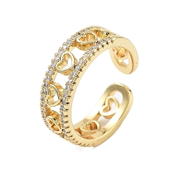 Настоящее золото 18K Манжеты из латуни с микро паве кубический цирконий для женщин, сердце, реальный 18 k позолоченный, регулируемый, 6.5 мм