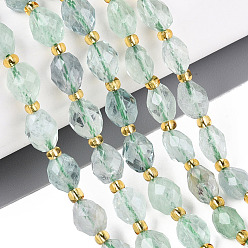 Флюорит Естественный зеленый флюорит бисер нитей, граненые, овальные, с бисером, 8~9x6~8 мм, отверстие : 1~1.2 мм, около 36~38 шт / нитка, 14.96~15.35 дюйм (38~39 см)