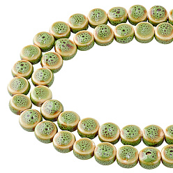Светло-зеленый Коричневый 2 нити фарфоровые керамические бусины ручной работы нити, фантазии античного стекла фарфора, плоско-круглые, оливковый, 10.5~12x5.5~7 мм, отверстие : 2 мм, около 28~29 шт / нитка, 12.28~12.72 дюйм (31.2~32.3 см)