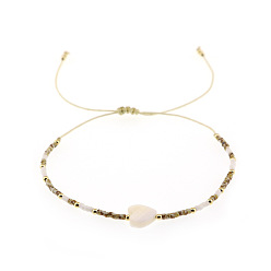 Гейнсборо Винтажные браслеты из плетеного бисера, натурального ракушечного и латунного бусин., плетеные браслеты из полиэфирного шнура для женщин, сердце, светло-серые, 11.02 дюйм (28 см)