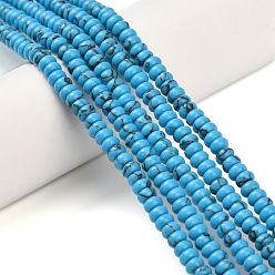 Темно-Голубой Синтетических нитей бирюзовые бусы, рондель, окрашенные, глубокое синее небо, 4x2 мм, отверстие : 0.9 мм, около 160~162 шт / нитка, 14.96~15.16 дюйм (38~38.5 см)