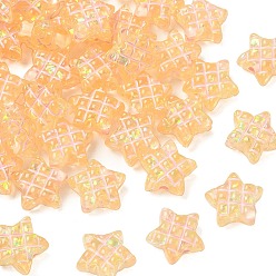 Оранжевый Прозрачные бусины из смолы, голографические бусы, звезда с тартаном, с эмалью, оранжевые, 14.5x16x8 мм, отверстие : 2 мм