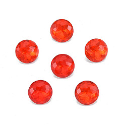 Siam K9 Glass Rhinestone Cabochons, Pointed Back & Back Plated, Faceted, Flat Round, Siam, 8x5mm