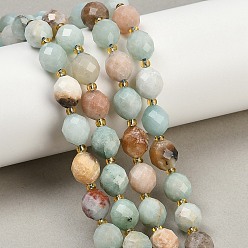 Flower Amazonite Натуральный цветок амазонитовые бусины пряди, граненые, овальные, с бисером, 8.5~9x10 мм, отверстие : 1.2 мм, около 32 шт / нитка, 15.75'' (40 см)