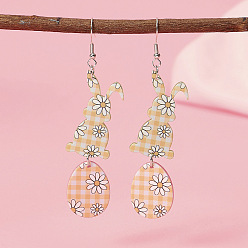 Разноцветный Пасхальные акриловые серьги-подвески, кролик с яйцом, платина, красочный, 84x18 мм