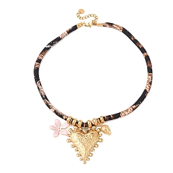 Настоящее золото 18K 304 Женские ожерелья с леопардовым принтом в виде розового цветка в форме сердца из нержавеющей стали и полиэстерового шнура, ионное покрытие (ip), реальный 18 k позолоченный, 16.46 дюйм (41.8 см)
