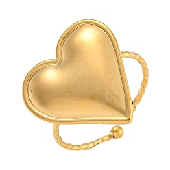Настоящее золото 18K 304 открытые манжеты из нержавеющей стали для женщин, сердце, реальный 18 k позолоченный, 20x21 мм, регулируемый