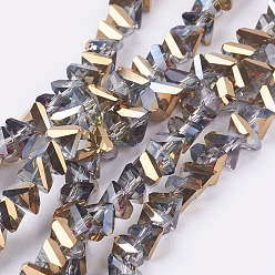 с Золотистым Покрытием Стеклянные бусины с гальваническим покрытием , с половиным покрытием, граненые, треугольные, с золотым покрытием, 4.5x5x6 мм, отверстие : 1 мм, около 83~89 шт / нитка, 12.60 дюйм ~ 12.99 дюйм (32~33 см)