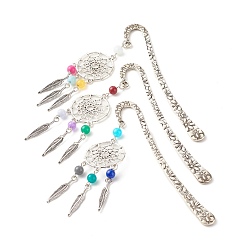 Random Single Color or Random Mixed Color Natural Round Dyed White Jade Beads Bookmark, with Tibetan Style Alloy & Iron & Brass Finding, Random Single Color or Random Mixed Color, 123mm