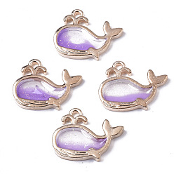 Medium Orchid Alloy Resin Pendants, with Glitter Powder, Dolphin, Lead Free, Golden, Medium Orchid, 15x19x2.5mm, Hole: 1.6mm