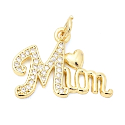 Настоящее золото 18K Подвески из латуни с прозрачным фианитом, без свинца и без кадмия, долговечный, очарование мамы, реальный 18 k позолоченный, 14x20x2 мм, Перейти кольцо: 5x1 мм, внутренний диаметр: 3 мм