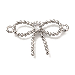 Платина Покрытие стойки латунь проложить прозрачный кубический цирконий бант соединитель подвески, без свинца и без кадмия, долговечный, платина, 18.5x31x3.5 мм, отверстие : 1.8 мм