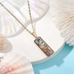 Rectangle Ожерелья с подвесками из ракушек, 304 из нержавеющей стали кабель цепи ожерелья, реальный 18 k позолоченный, прямоугольные, 17.80 дюйм (45.2 см), Кулон : 32.5x9x4 мм