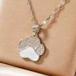 Серебро Модные латунные подвески с микропаве из прозрачных кубических цирконий в виде отпечатка лапы медведя для женщин, серебряные, 15.75 дюйм (40 см)