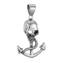 Античное Серебро 304 подвески из нержавеющей стали, якорь с черепом, античное серебро, 40.5x28x10 мм, отверстие : 9.5x7 мм