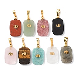 Смешанные камни Природные каменные смешанные подвески, с латунной фурнитурой и 304 кабошонами из нержавеющей стали, золотые, прямоугольник с подвесками в виде глаз, 23~23.5x13~13.5x4~5 мм, отверстие : 7.5x4 мм