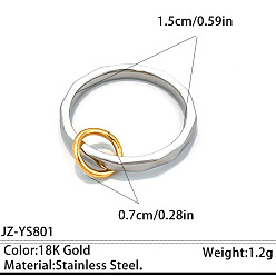 Golden & Stainless Steel Color Two Tone 304 Stainless Steel Finger Rings, Golden & Stainless Steel Color, US Size 4 1/4(15mm)