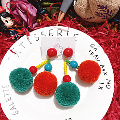 Зеленый Круглые полиэстеровые серьги-гвоздики с подвесками, с пластиковыми и бисерными серьгами-гвоздиками, зелёные, 80 мм