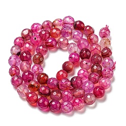 Deep Pink Natural Agate Beads Strands, Dyed & Heated, Round, Faceted, Deep Pink, 6mm, Hole: 1mm, about 62pcs/strand, 14.37~14.76 inch(36.5~37.5cm)