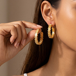 Golden Brass Hoop Earrings for Women, Ring, Golden, 30mm