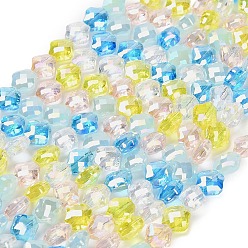 Светло-Голубой Гальванические стеклянные бусины, клевер, граненые, Небесно-голубой, 8.5x8.5x5 мм, отверстие : 1.2 мм, около 48~50 шт / нитка, 40~41.5 см