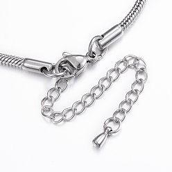 Stainless Steel Color 304 Stainless Steel Snake Chain Bracelets, Stainless Steel Color, 7-7/8 inch(200mm), 2.5mm