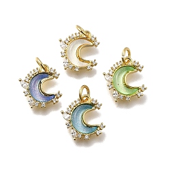 (52) Непрозрачная лаванда Латунный микропаве прозрачный кубический цирконий со стеклянными подвесками, луна, без кадмия и без свинца, долговечный, стойки покрытие, с целью перехода в кольце, разноцветные, 13.5x11.5x3 мм, отверстие : 3.5 мм
