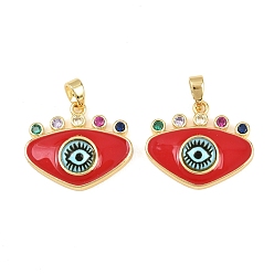 Золотой Латунные микро проложить кубического циркония подвески, с эмалью, Злые чары глаз, золотые, 16.5x19.5x5 мм, отверстие : 4.5x3 мм