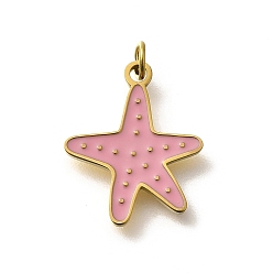 Pink 304 нержавеющей стальной эмали подвески, с целью перехода в кольце, очарование морской звезды, реальный 18 k позолоченный, ионное покрытие (ip), розовые, 16x13x1.5 мм, отверстие : 2.5 мм