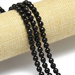 Турмалин Натуральный черный турмалин бисер нитей, граненый (128 граней), круглые, 6~6.5 мм, отверстие : 0.8~1 мм, около 59~64 шт / нитка, 14.25~15.55'' (36.2~39.5 см)